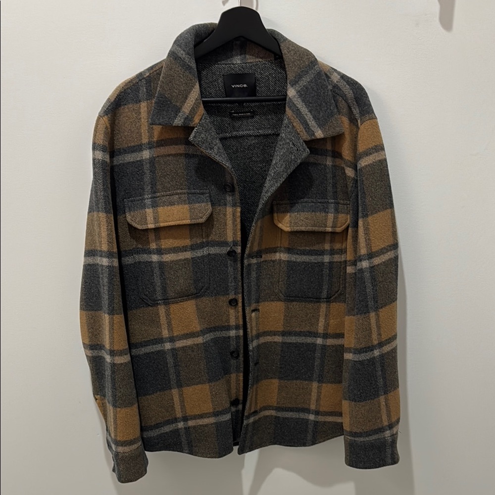 Vince Men's Plaid Jacket - Gray and Tan